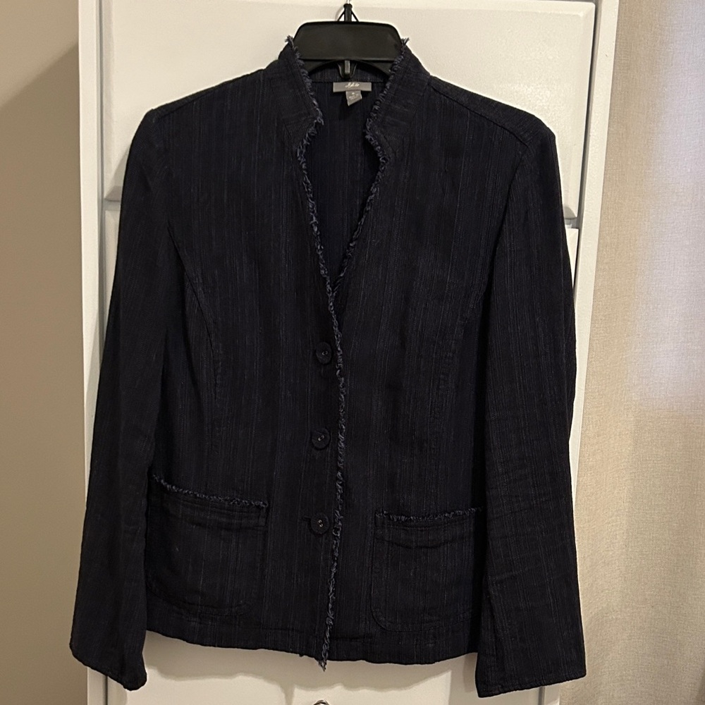 Women's Navy Blue Linen Blend Blazer Jacket 6